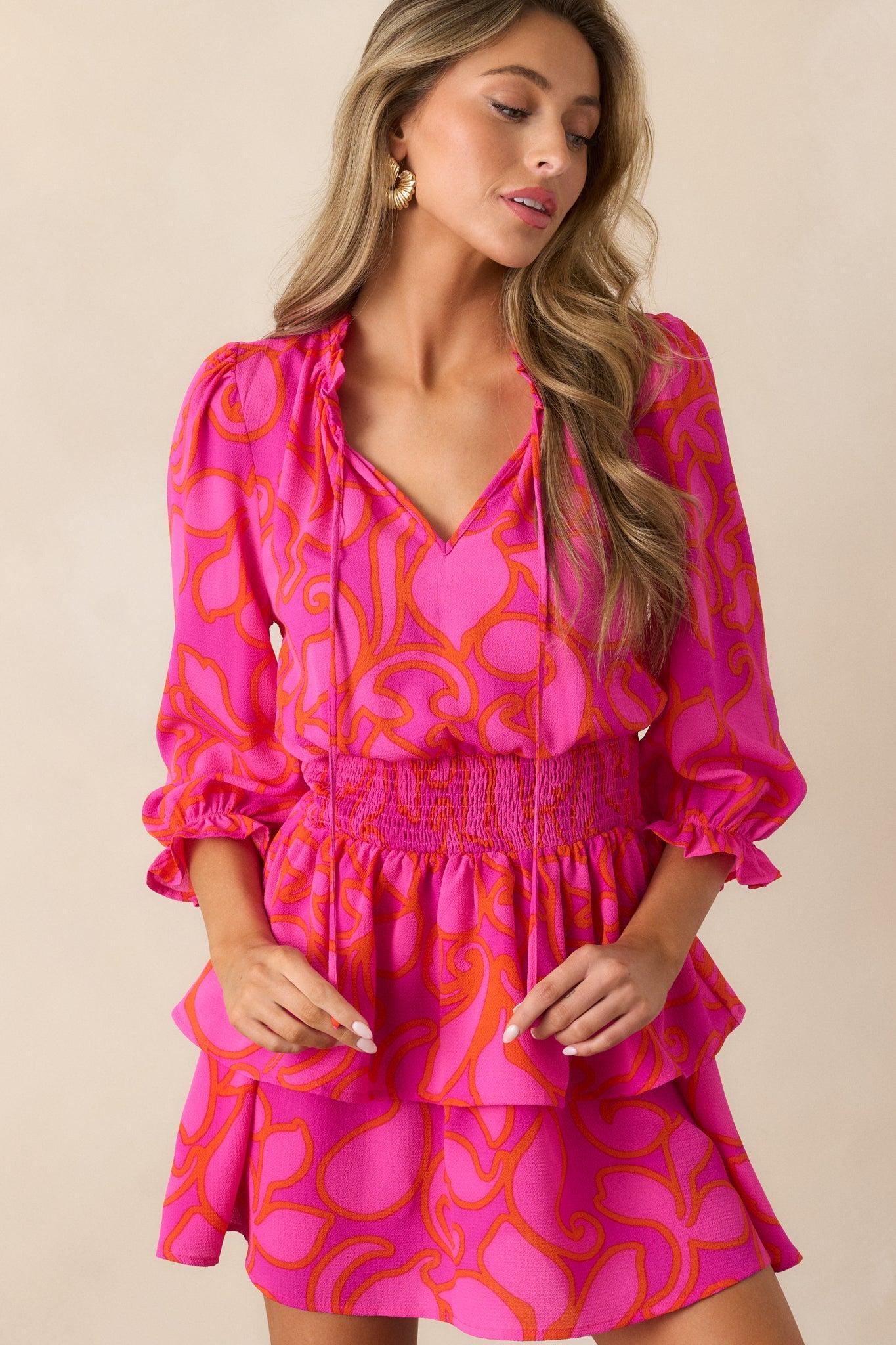 When We Meet Magenta Floral Long Sleeve Mini Dress Product Image