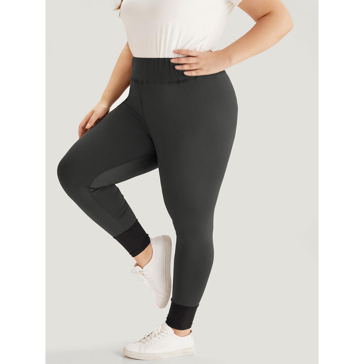 Plus Size Contrast Wideband Waist Patchwork Leggings Women Gray Casual High stretch Skinny High Rise Dailywear Leggings BloomChic 28/5X Product Image