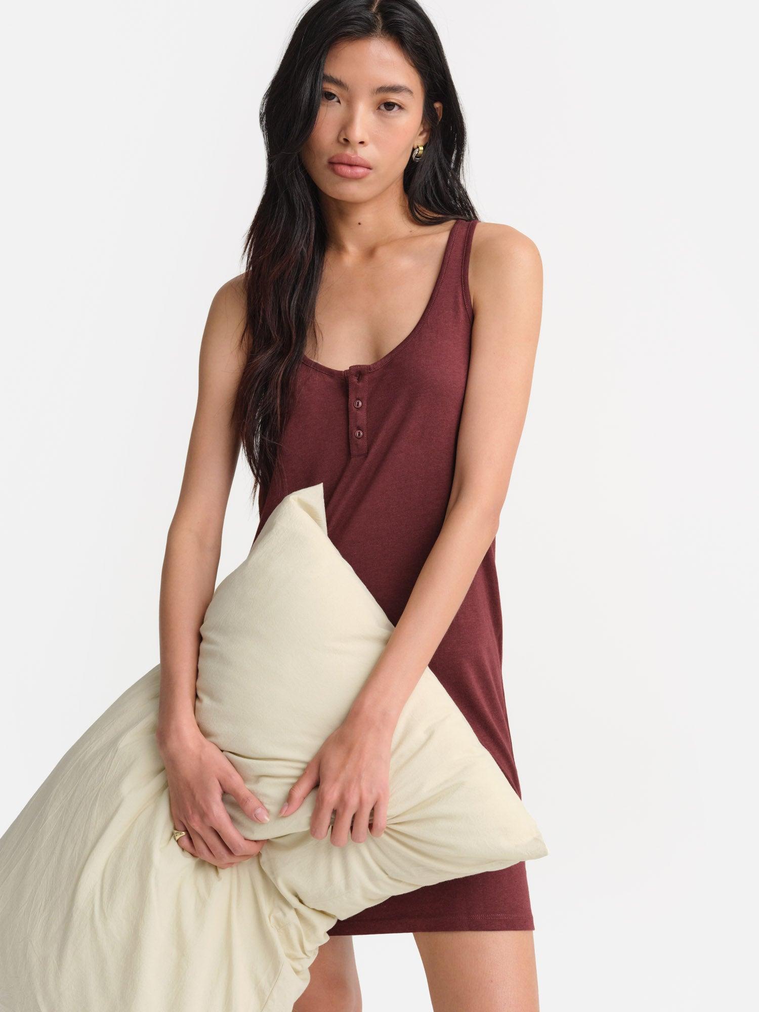 Tencel Sleep Button Down Tank Dress Female Product Image