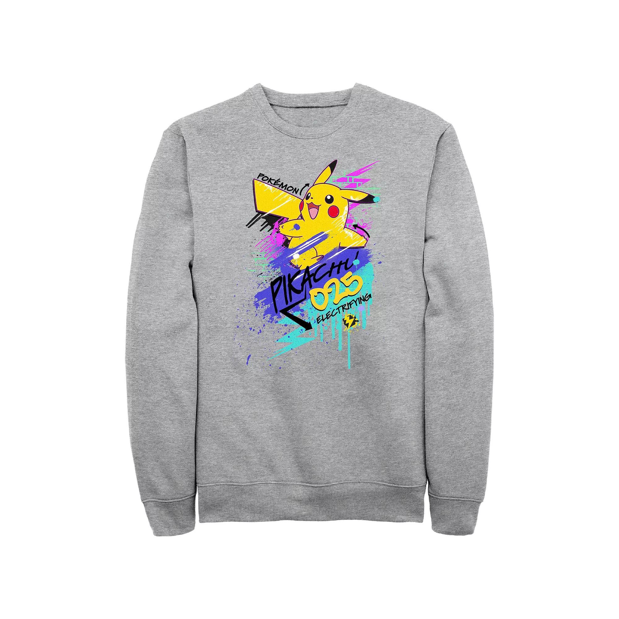 Men's Pokemon Pikachu Graffiti Fleece Sweatshirt, Size: Small, Athletic Grey Product Image