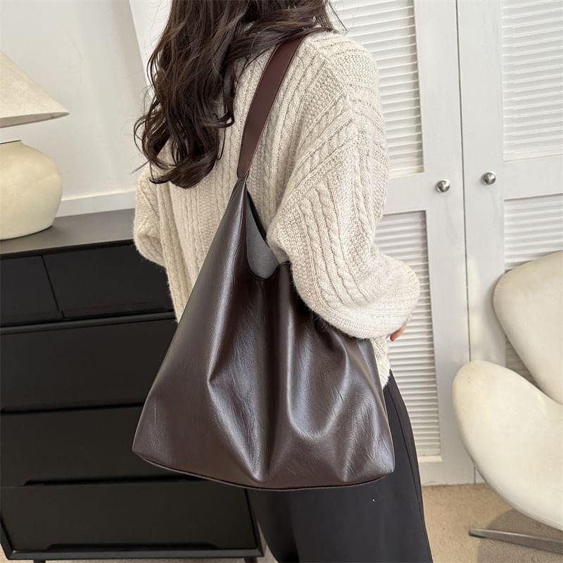 Faux Leather Plain Shoulder Bag Product Image