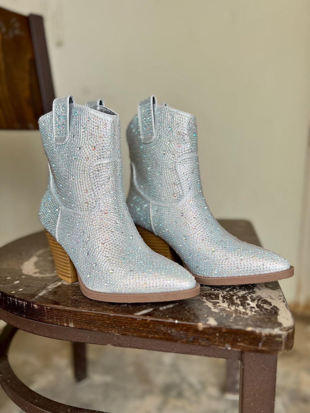 Tres' Rivers Silver Rhinestone Booties* Product Image