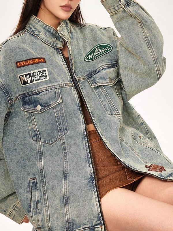 Distressed Vintage Embroidery Baggy Jacket Product Image