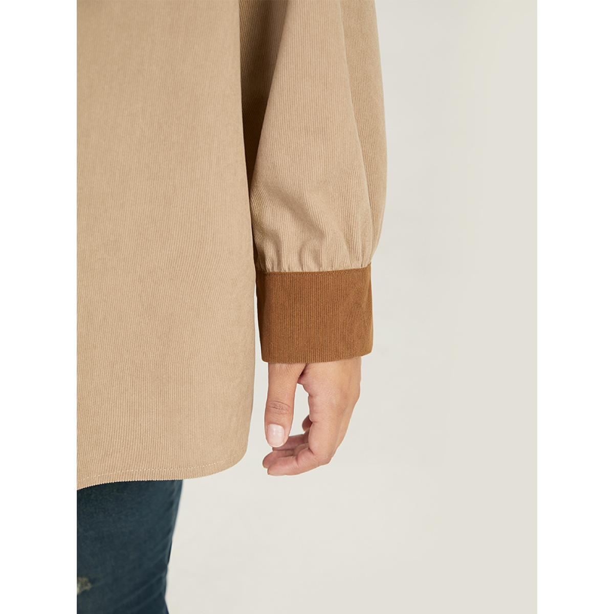 Plus Size Two Tone Button Through Patchwork Coat Women Tan Casual Contrast Ladies Dailywear Winter Coats BloomChic 28/5X Product Image