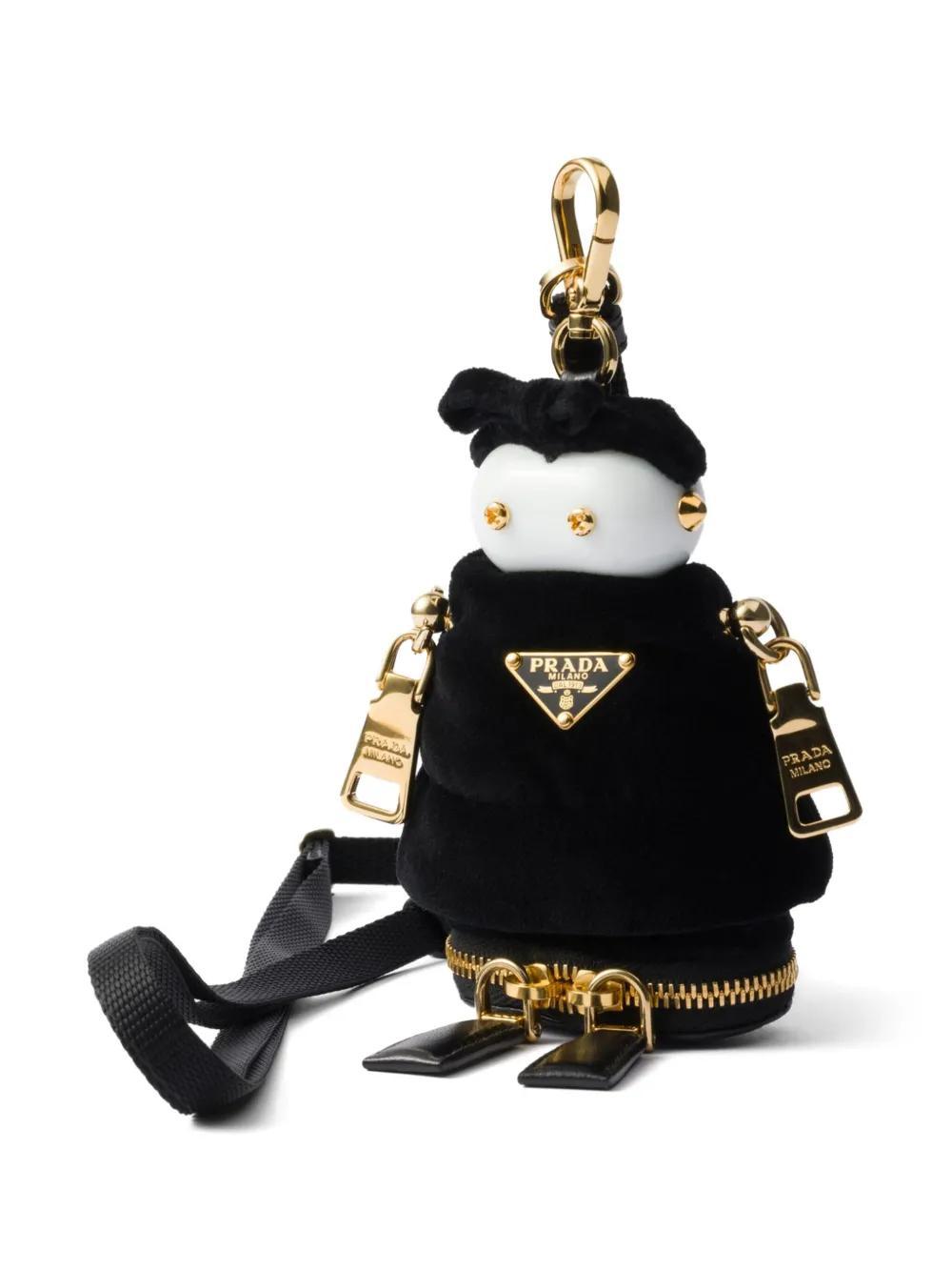 PRADA Logo-plaque Robot Bag Charm In Black Product Image