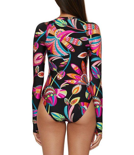 Trina Turk Luminary Printed High Neck Long Sleeve Front Zip Paddle One Piece Swimsuit Product Image