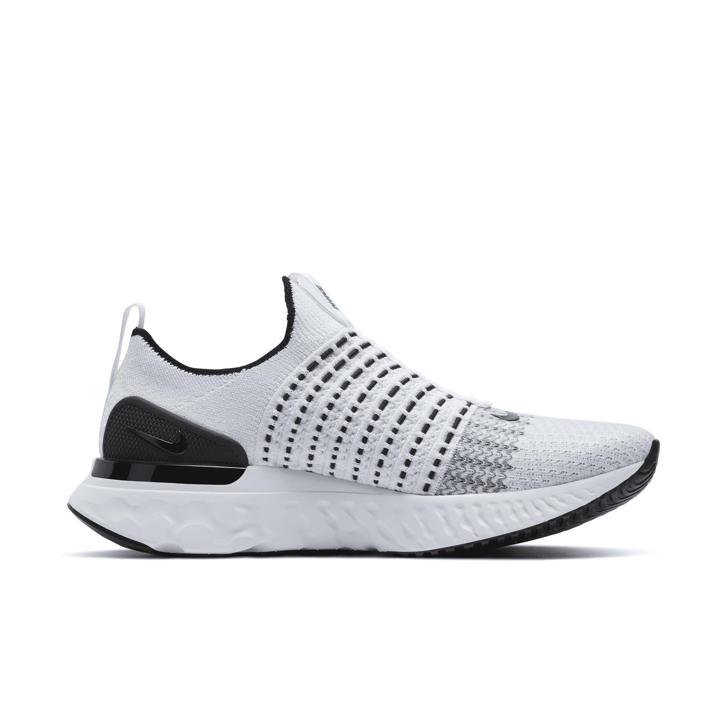 Nike Mens React Phantom Run Flyknit 2 Running Shoes in True White/Black/Pure Platinum Product Image