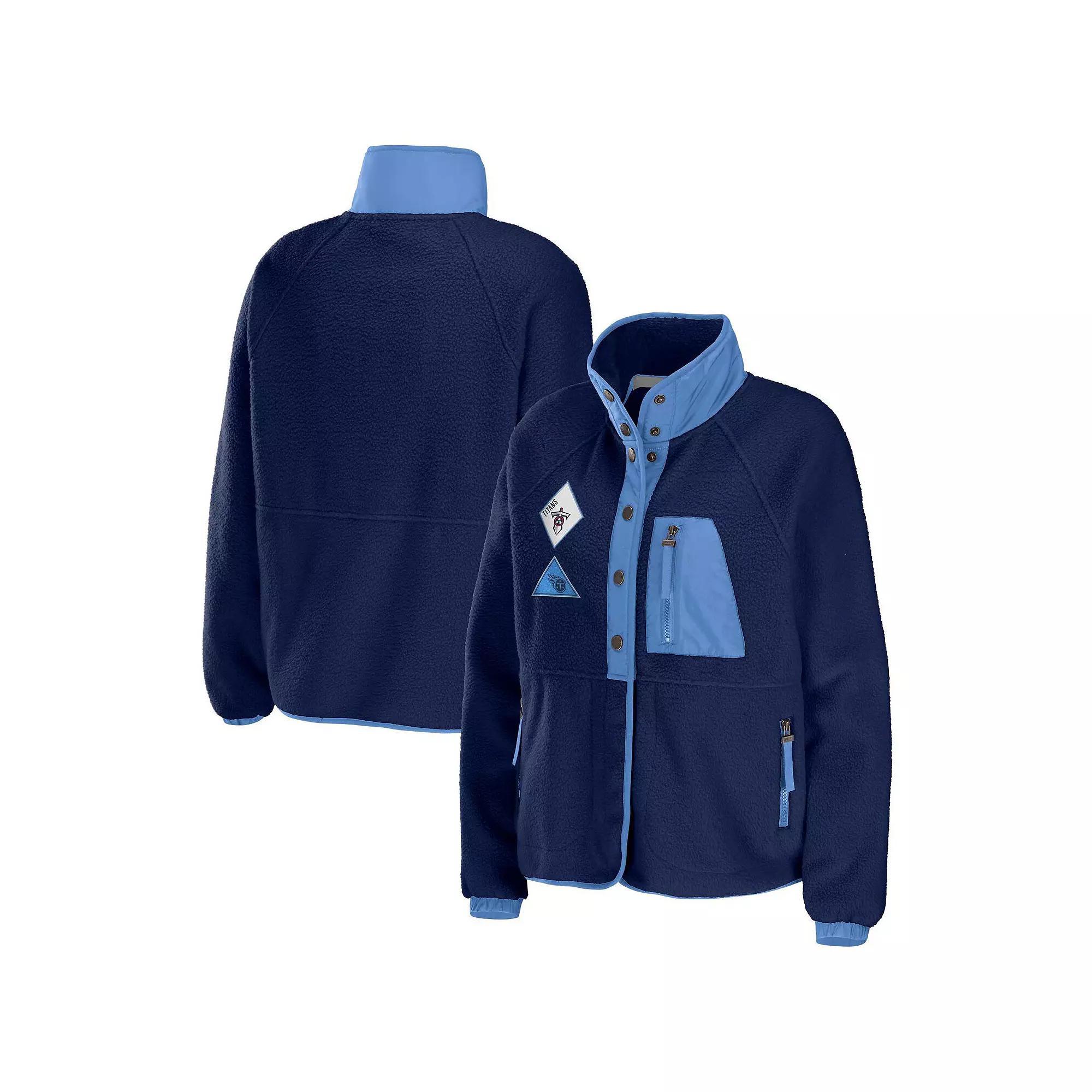 Women's WEAR by Erin Andrews Navy Tennessee Titans Polar Fleece Raglan Full-Snap Jacket, Size: 2XL, Blue Product Image