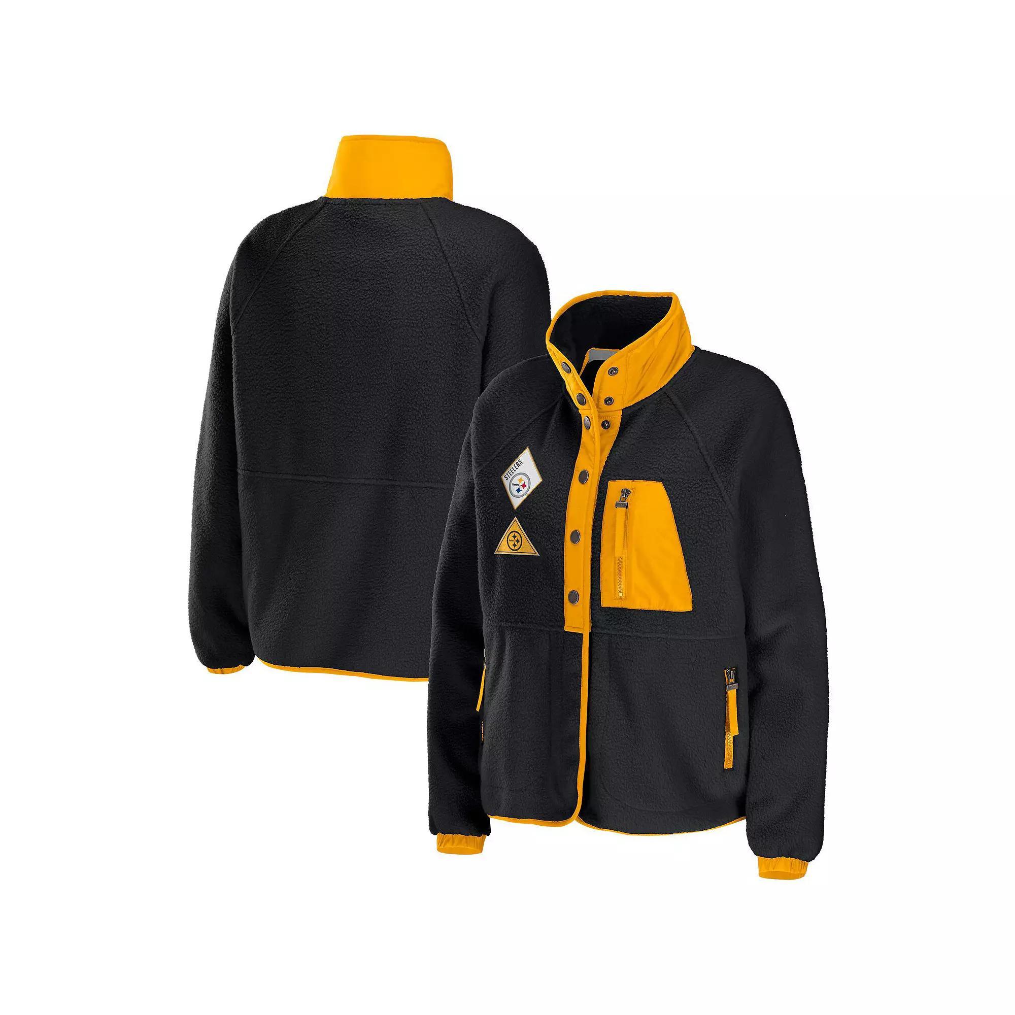 Women's WEAR by Erin Andrews Black Las Vegas Raiders Polar Fleece Raglan Full-Snap Jacket, Size: XL, Lvr Black Product Image