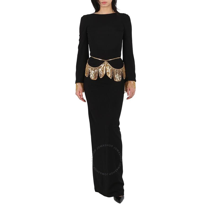 BURBERRY Black Long-sleeve Chain Detail Gown Product Image