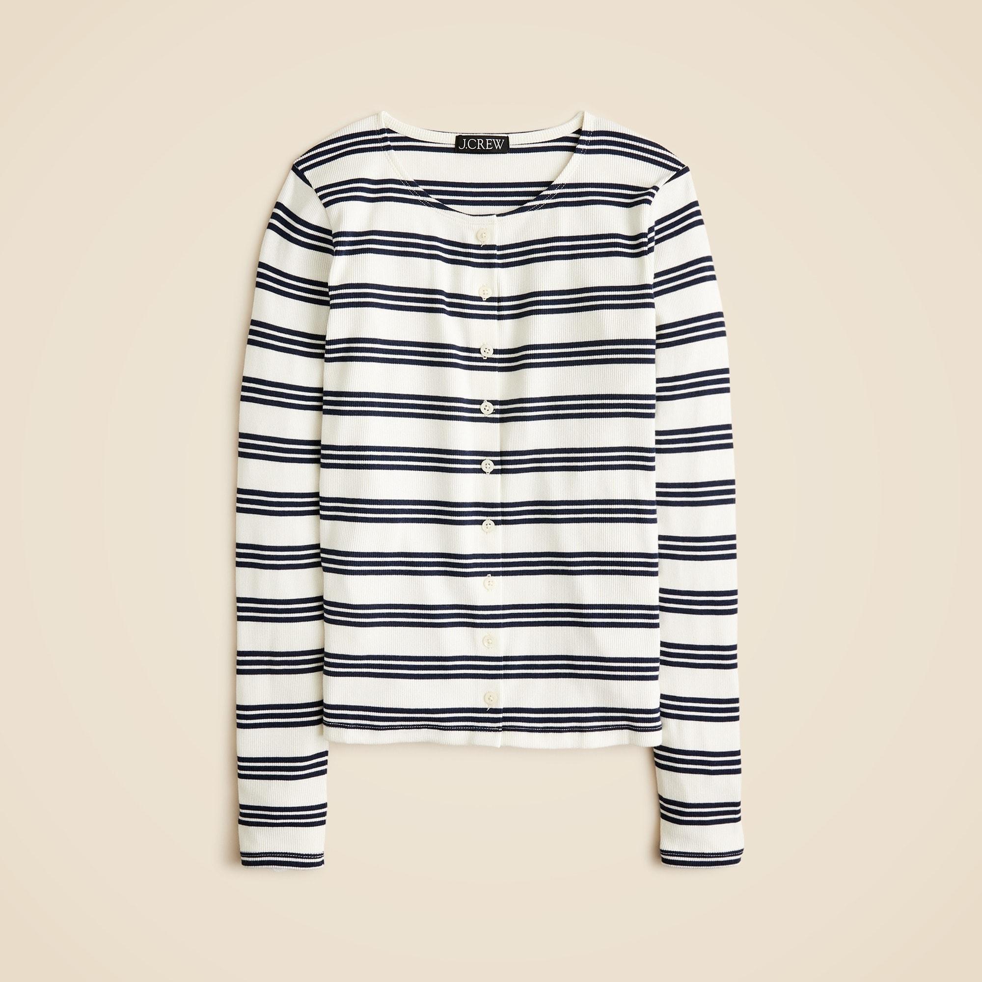 Fine rib knit cardigan in stripe Product Image