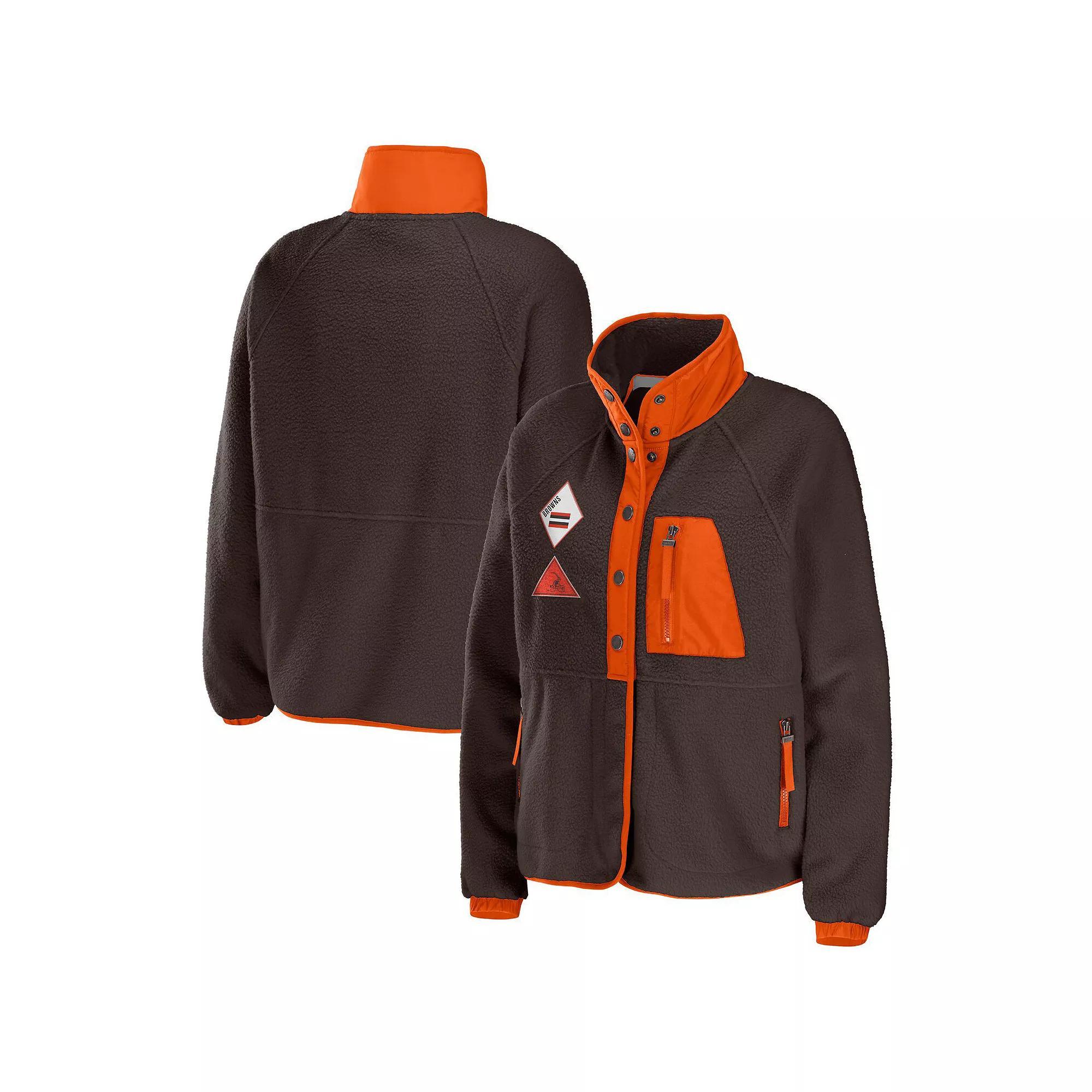 Women's WEAR by Erin Andrews Brown Cleveland Browns Polar Fleece Raglan Full-Snap Jacket, Size: Medium Product Image
