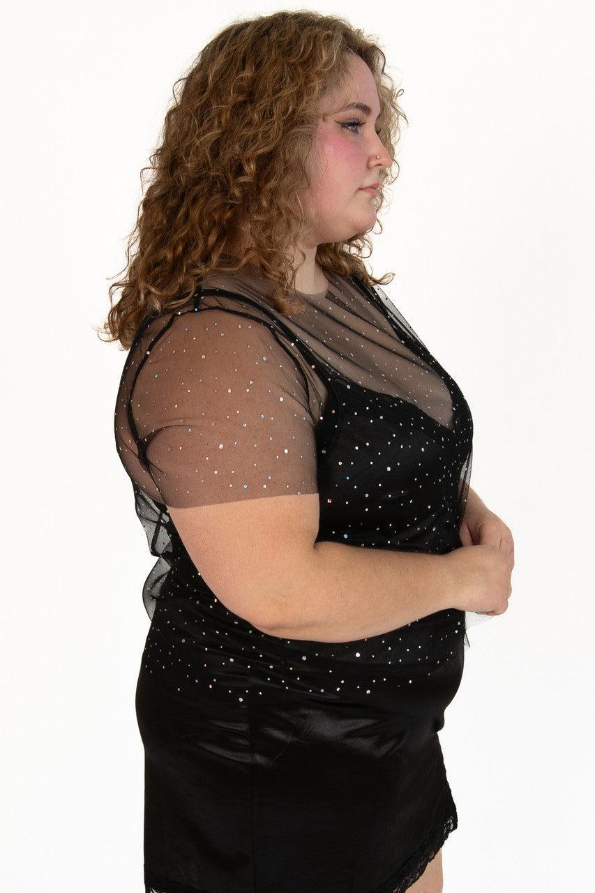 Extended Sizes Mesh Holo Dot Short Sleeve Top Product Image