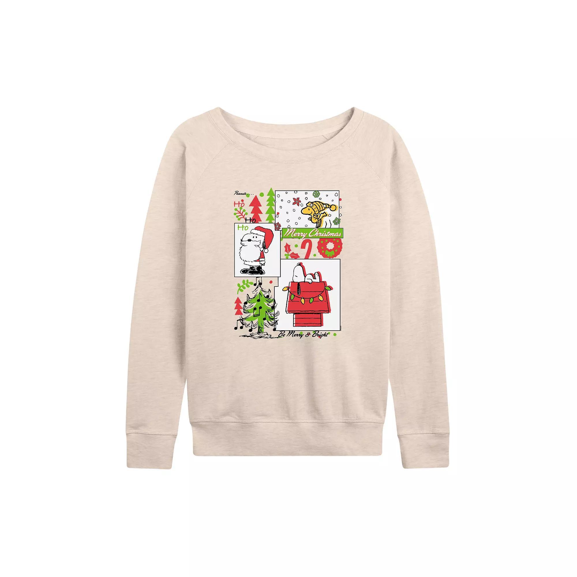 Womens Peanuts Snoopy & Woodstock Merry Christmas French Terry Long Sleeve Tee Product Image