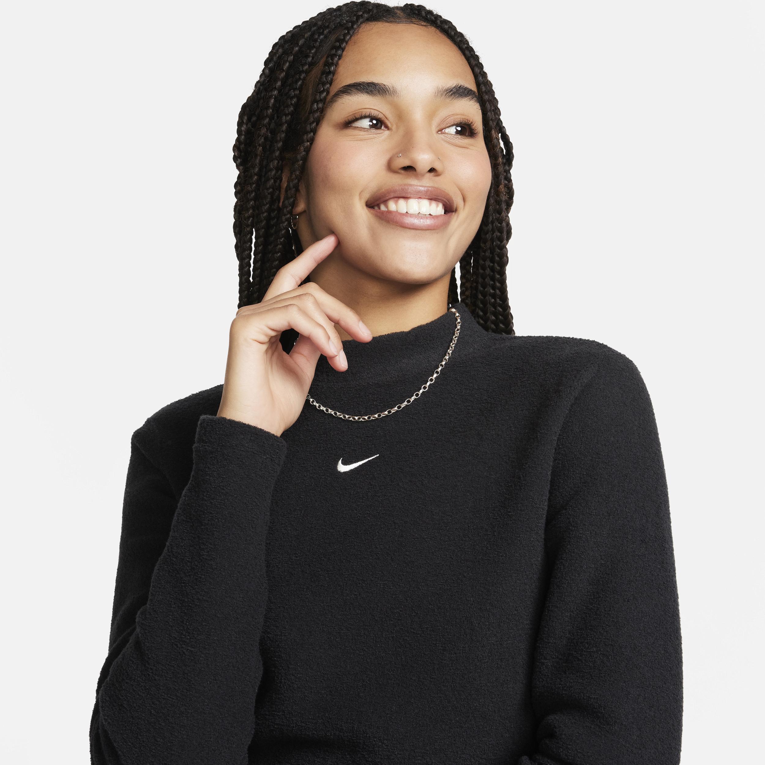 Nike Mini Swoosh Plush long sleeve top in black Product Image