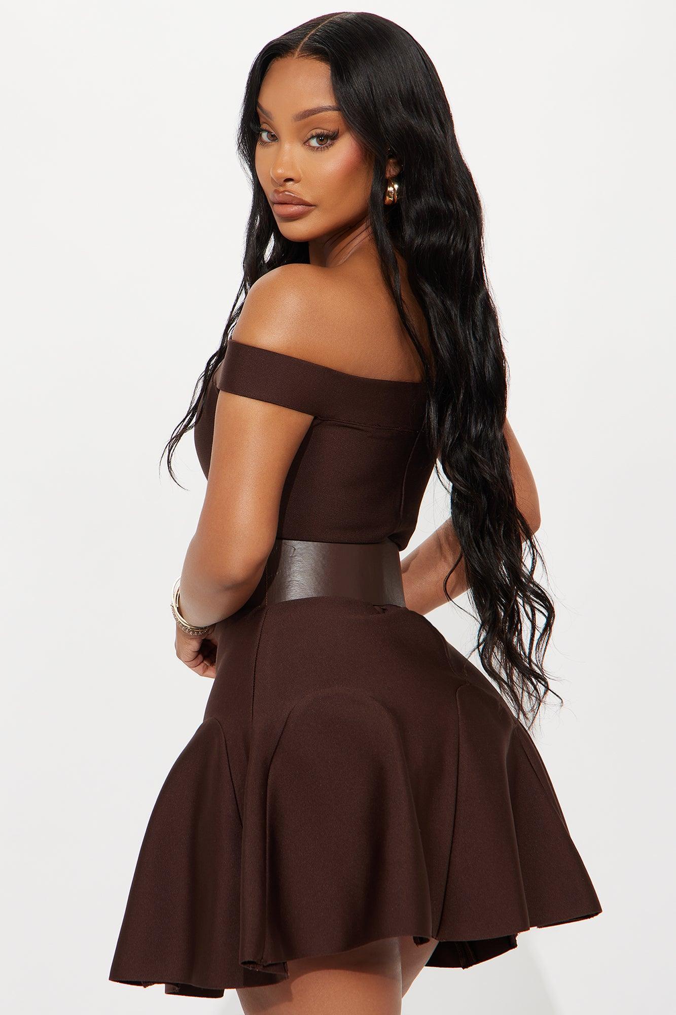 Dolly Belted Bandage Mini Dress - Brown Product Image