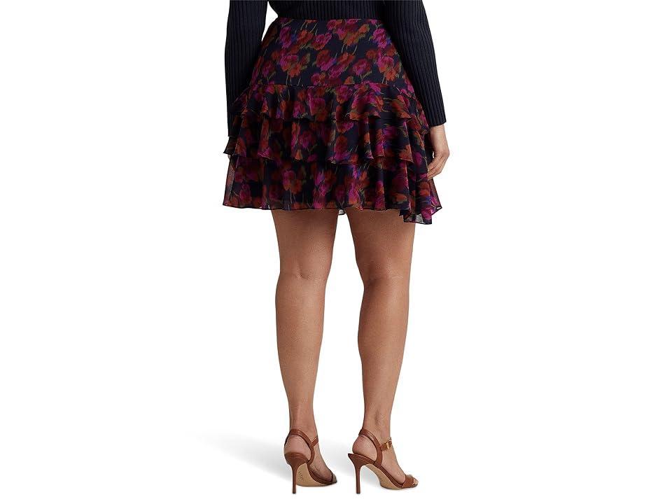 Lauren Ralph Lauren Plus Size Floral Crinkle Georgette Tiered Skirt Multi) Women's Skirt Product Image