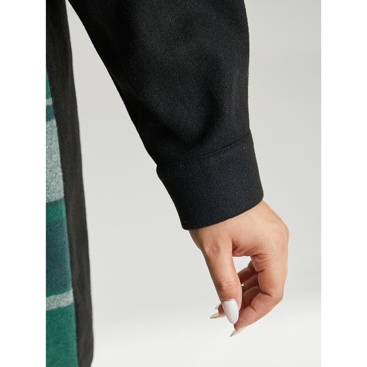 Plus Size Plaid Contrast Patchwork Pocket Button Up Shacket Women Green Contrast Pocket Dailywear Jackets BloomChic 28/5X Product Image