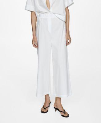 Mango Womens Cotton Wide Leg Trousers Product Image