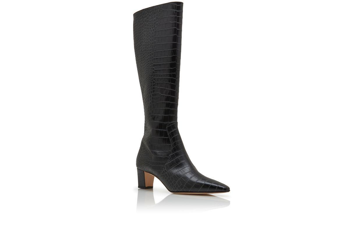 PENELOPE Black Calf Leather Knee High Boots  Product Image