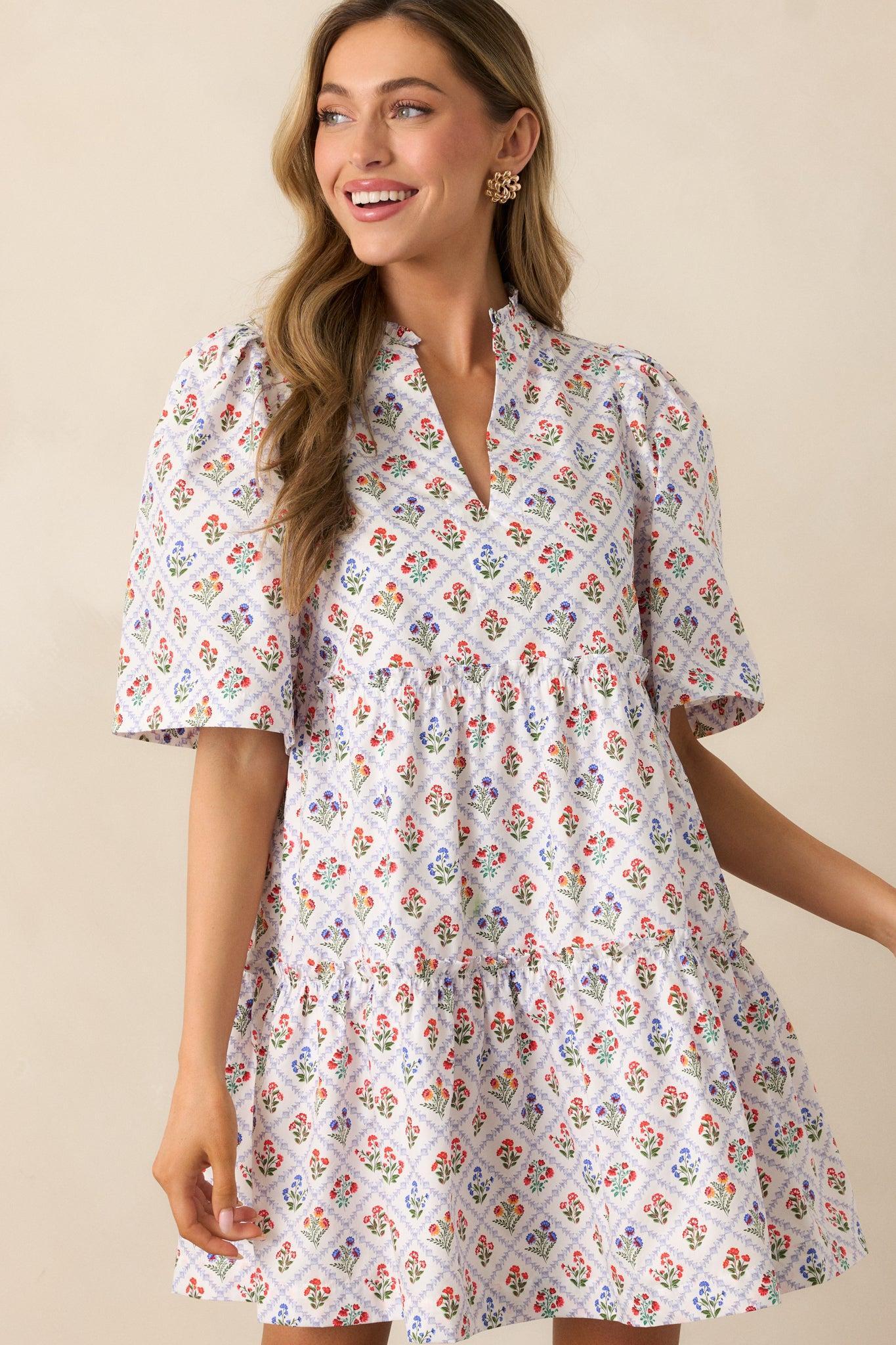Hold Onto Hope Light Blue Floral Cotton Mini Dress Product Image