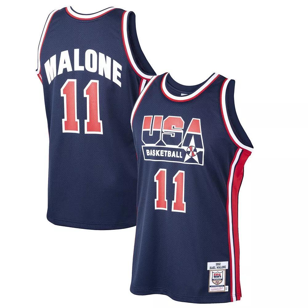 Men's Mitchell & Ness Karl Malone Navy USA Basketball Home 1992 Dream Team Authentic Jersey, Size: Small, Usa Blue Product Image