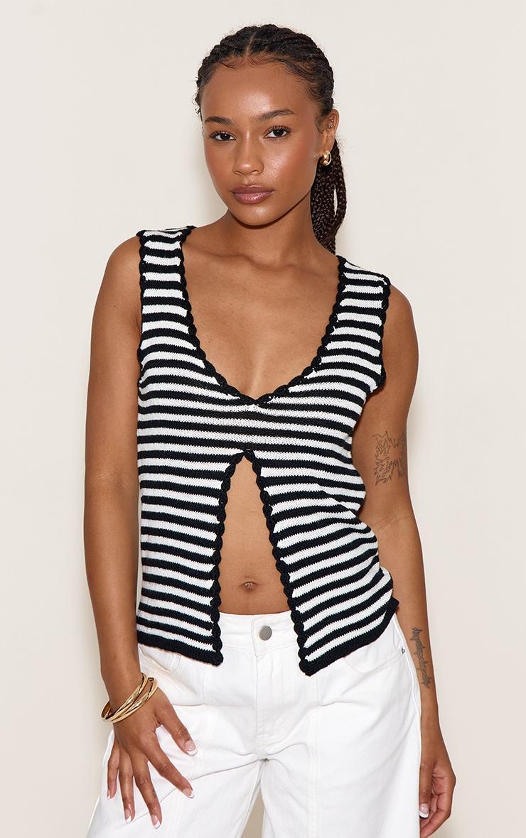Petite Monochrome Knitted Split Front Detail Top Product Image