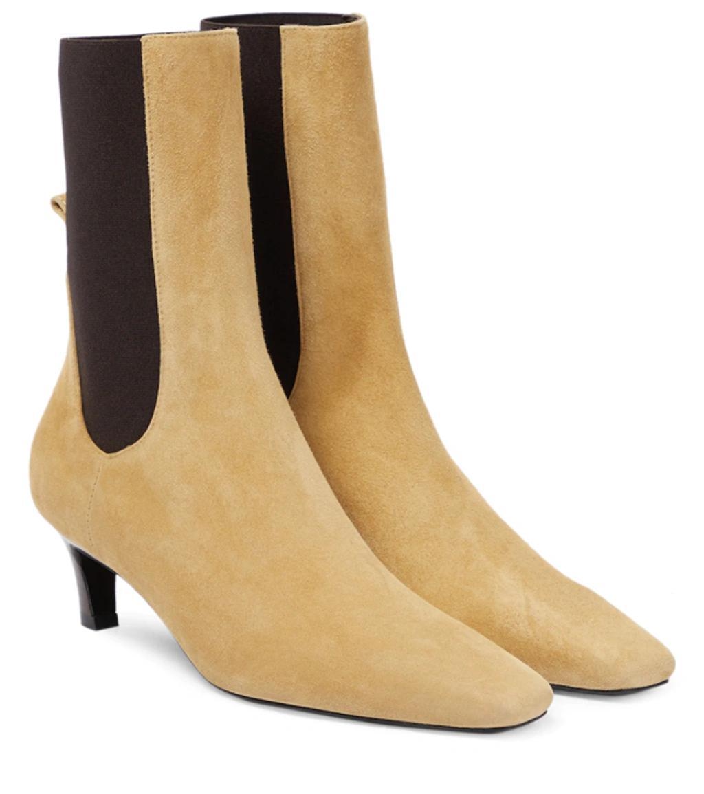 The Mid Heel Suede Boot Beige Product Image