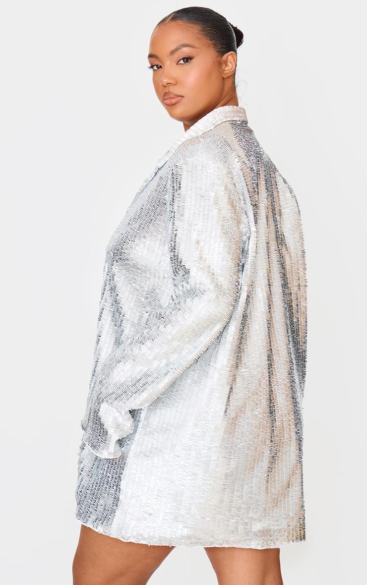 Plus Silver Diamante Blazer Dress Product Image