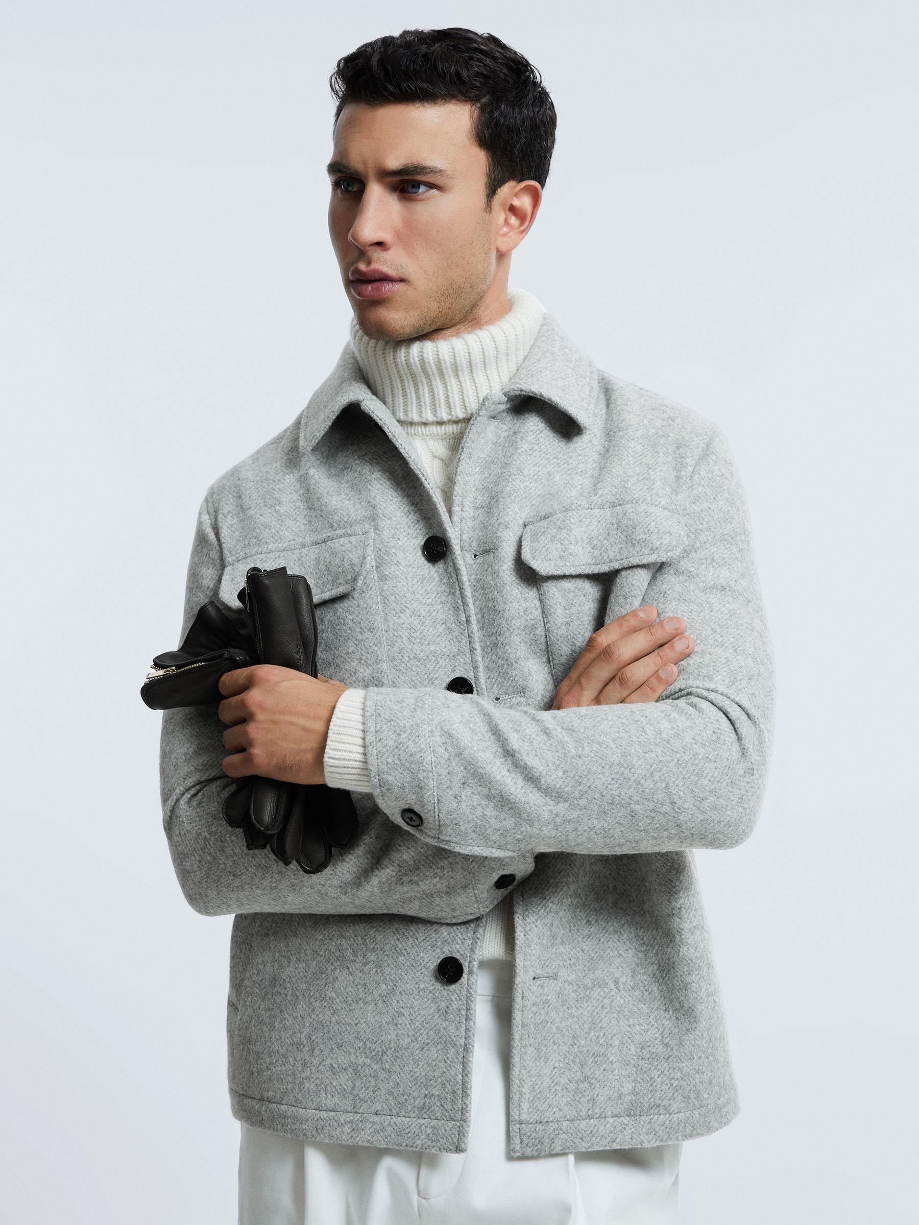 Atelier Italian Wool Blend Button-Through Jacket in Soft Grey Melange Product Image