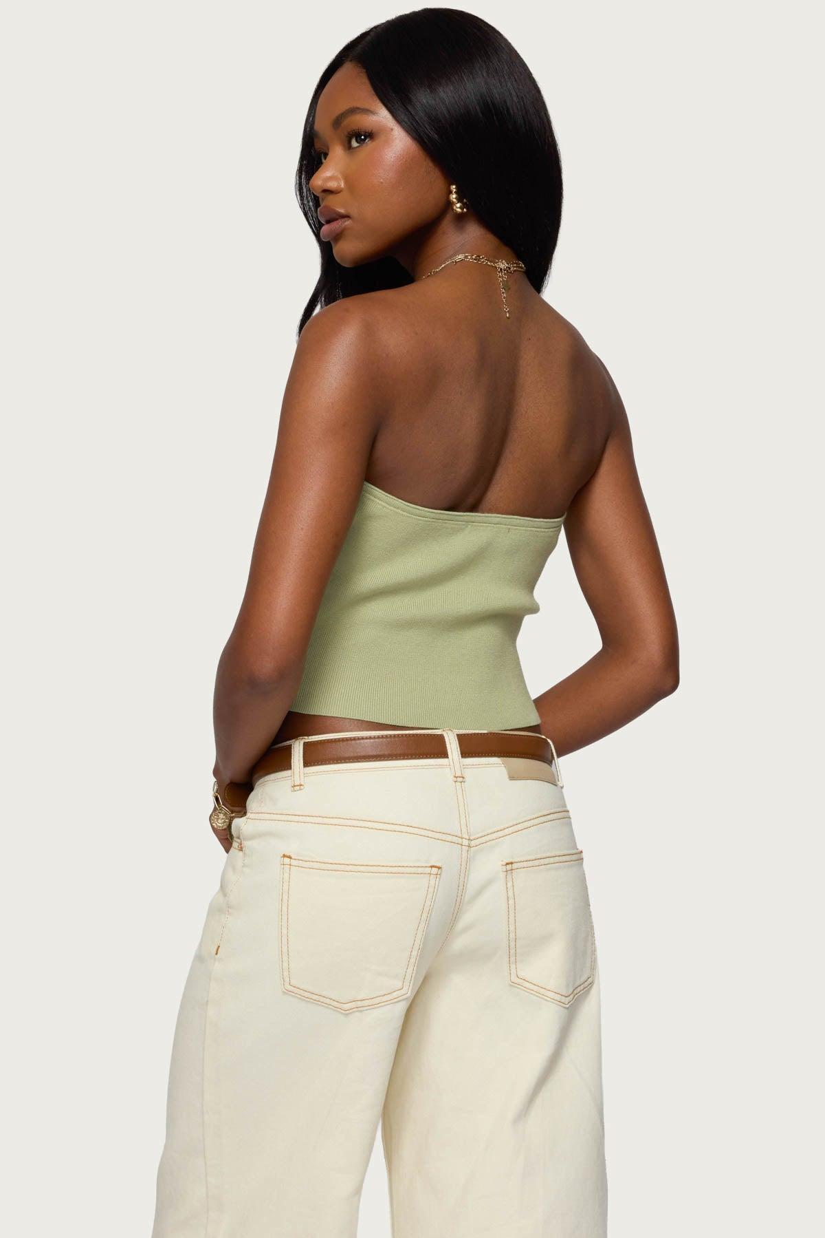 Bead Cut Out Strapless Knit Top Product Image