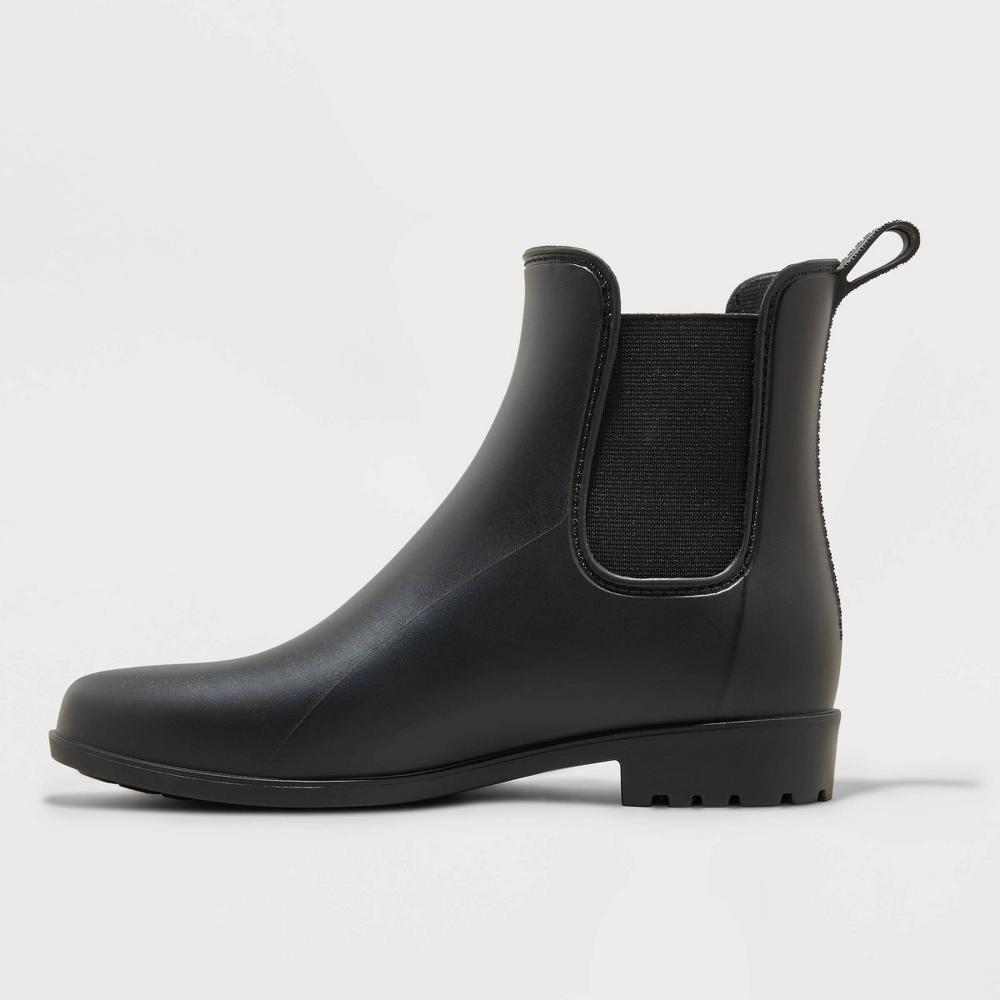 Womens Chelsea Rain Boots - A New Day Black 10: Waterproof Ankle Block Heel, Pull-On Style Product Image