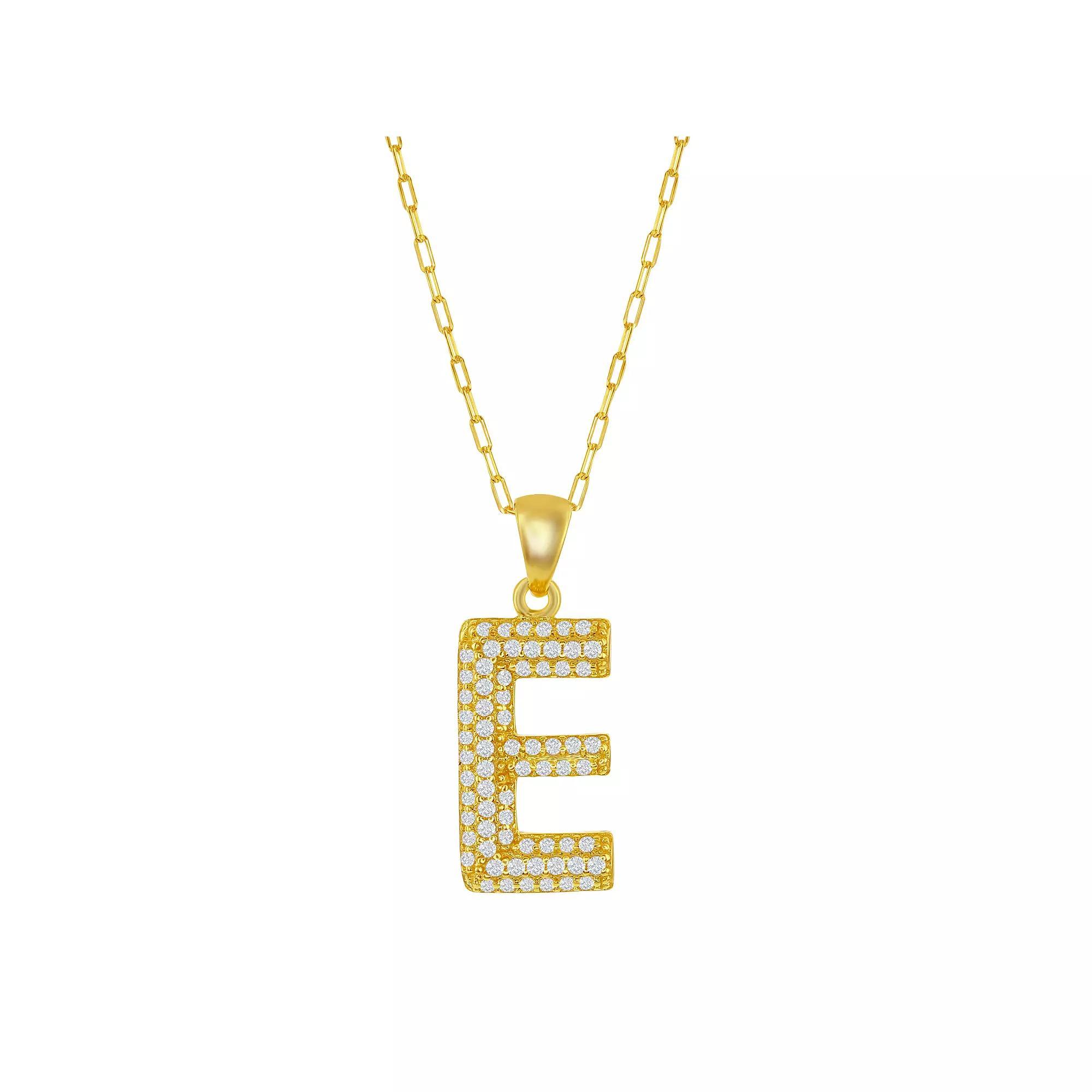 Sterling Silver Cubic Zirconia Block Initial Necklace, Women's, Size: 16-18" ADJ, H Product Image