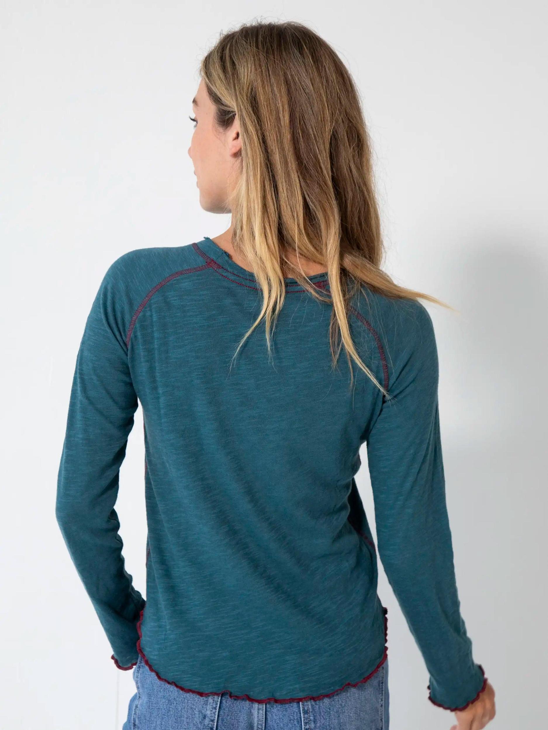 Lily Cotton Long Sleeve Tee Shirt - Teal Product Image