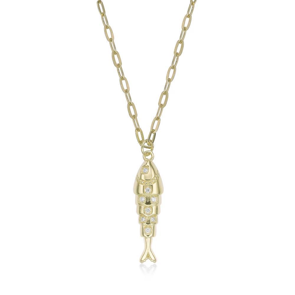 Gemminded 18k Gold Over Silver Lab-Created Diamond Accent Fish Pendant Necklace, Women's, Size: 18", Gold Tone Product Image