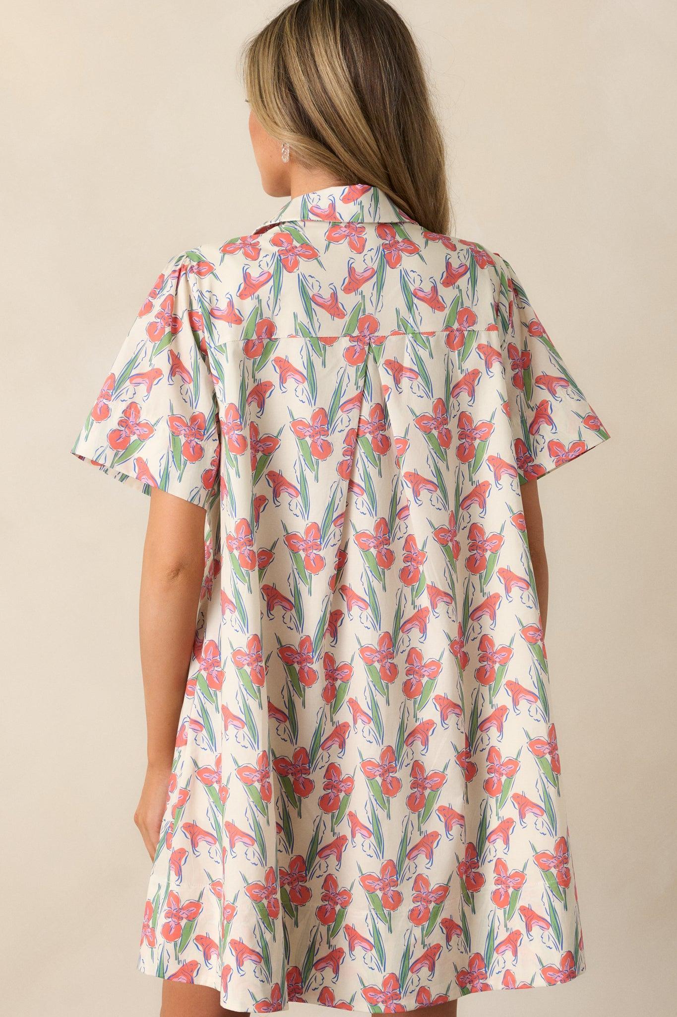 Oasis Of Calm Cotton Orange Floral Mini Dress Product Image