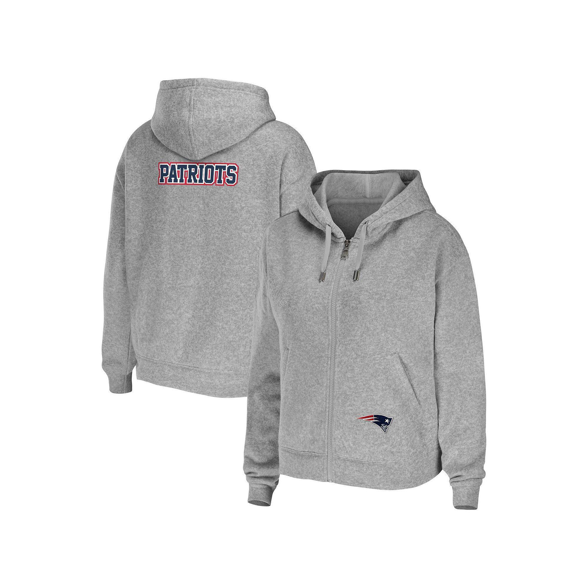 Women's WEAR by Erin Andrews Heathered Gray New England Patriots Team Full-Zip Hoodie, Size: 2XL, Blue Product Image