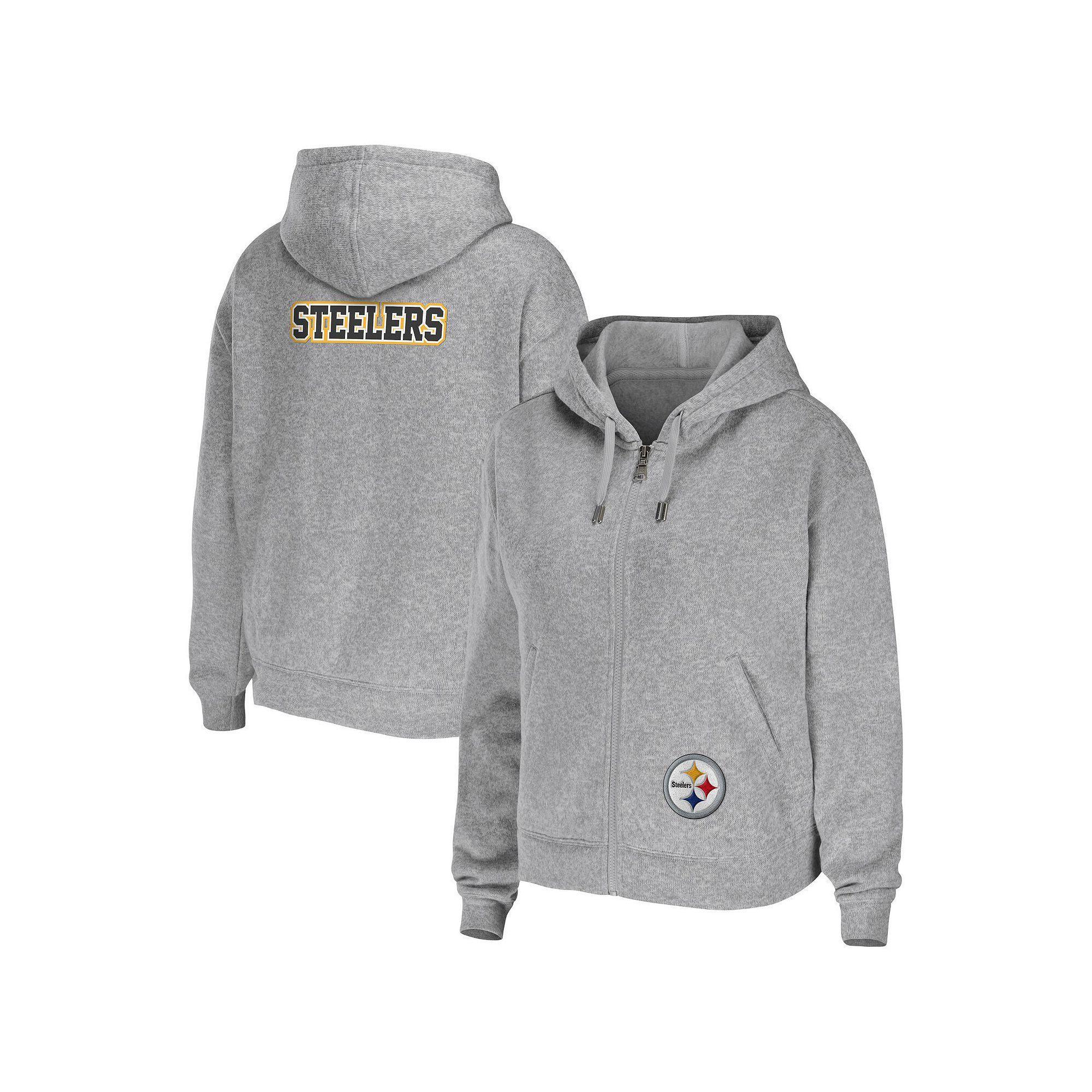 Women's WEAR by Erin Andrews Heathered Gray Pittsburgh Steelers Team Full-Zip Hoodie, Size: XS, Grey Product Image