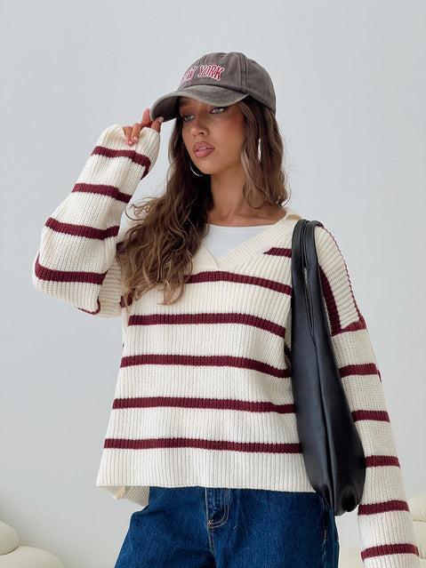 Forte Knit Sweater Red / Cream Product Image