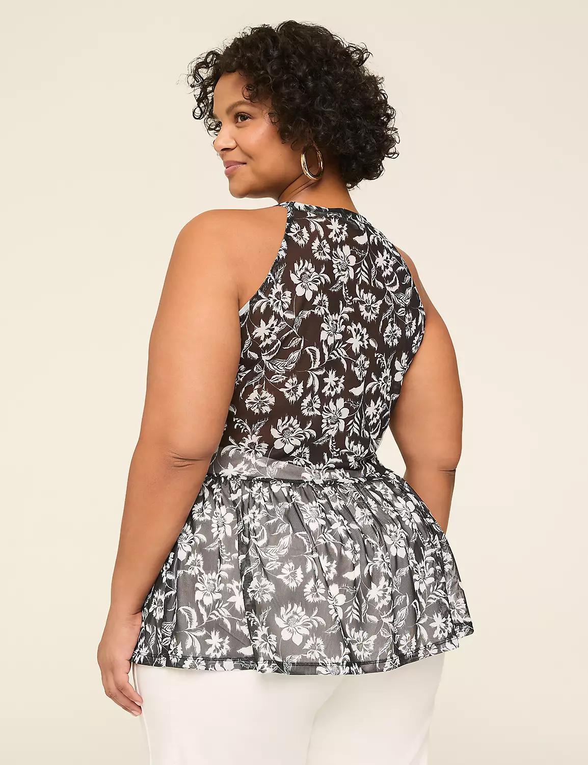 Mesh Halter-Neck Smocked Peplum Top Product Image