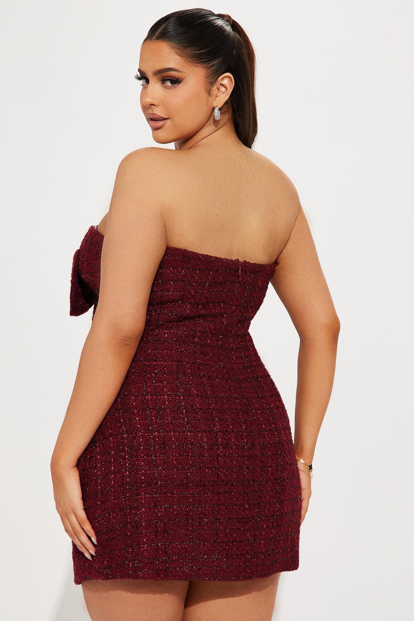 Penelope Tweed Mini Dress - Wine Product Image