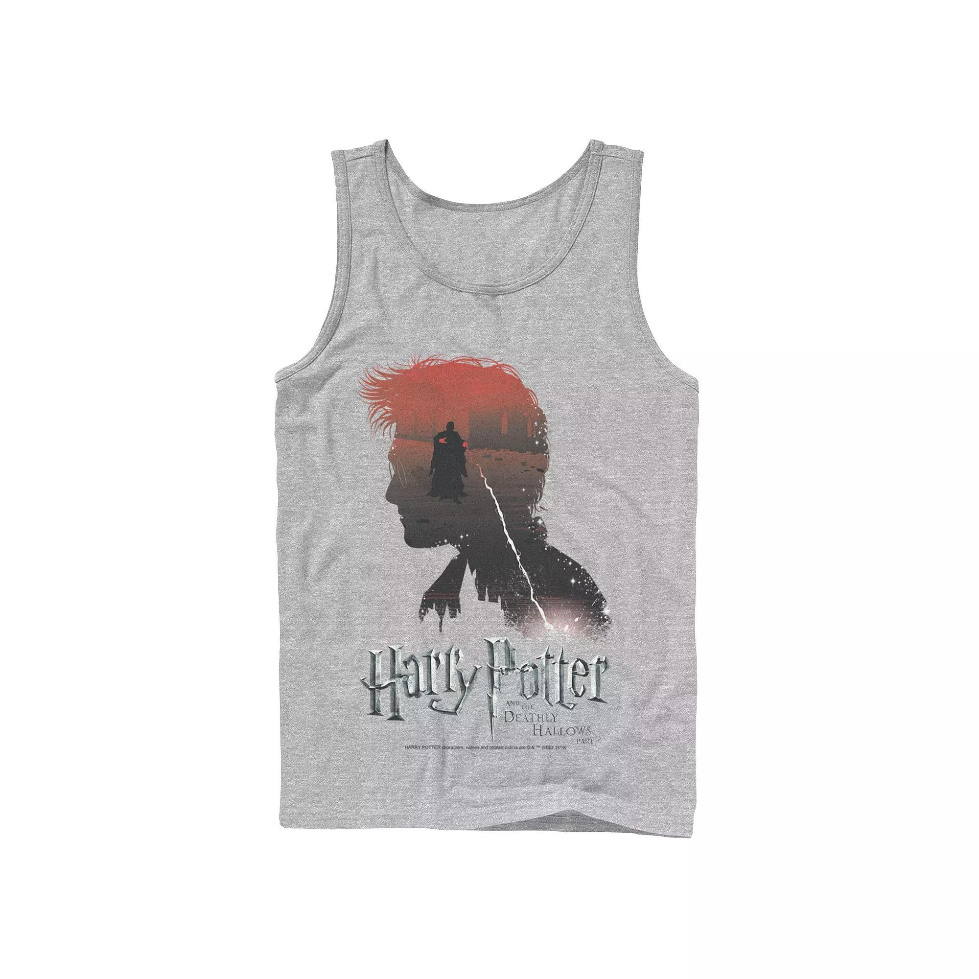 Men's Harry Potter Deathly Hallows Voldemort Silhouette Fill Tank Top, Size: Large, Athletic Grey Product Image