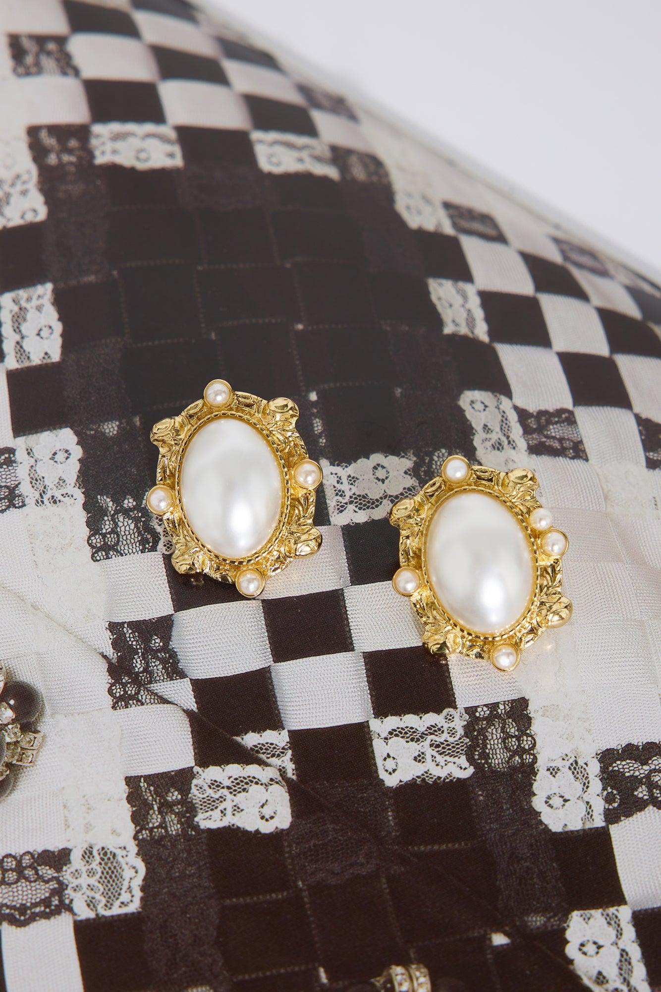 18k Gold Plated Mirror Pearls Earrings Gold Product Image
