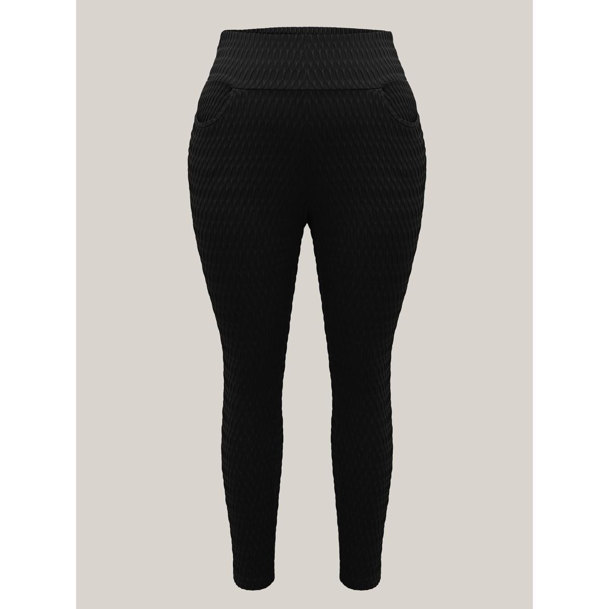 Plus Size Textured Wide waist Super Stretch Leggings Women Black Casual High stretch Skinny Mid Rise Everyday Leggings BloomChic 28/5X Product Image