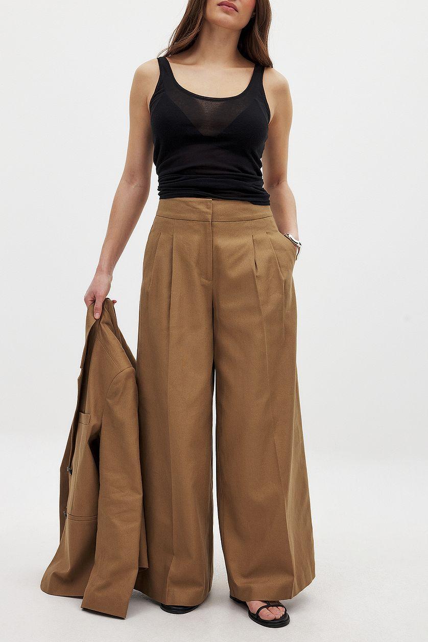Linen Blend Wide Mid Waist Pants Product Image