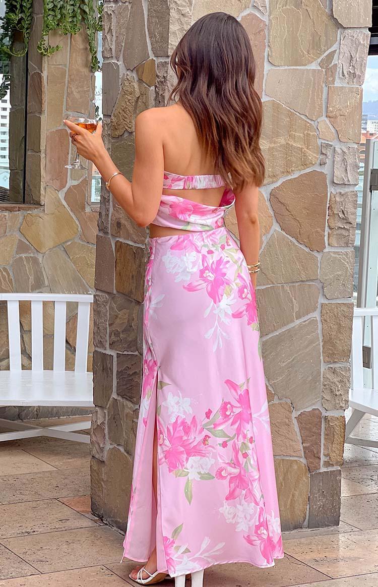 Genevieve Pink Floral Print Maxi Skirt Product Image