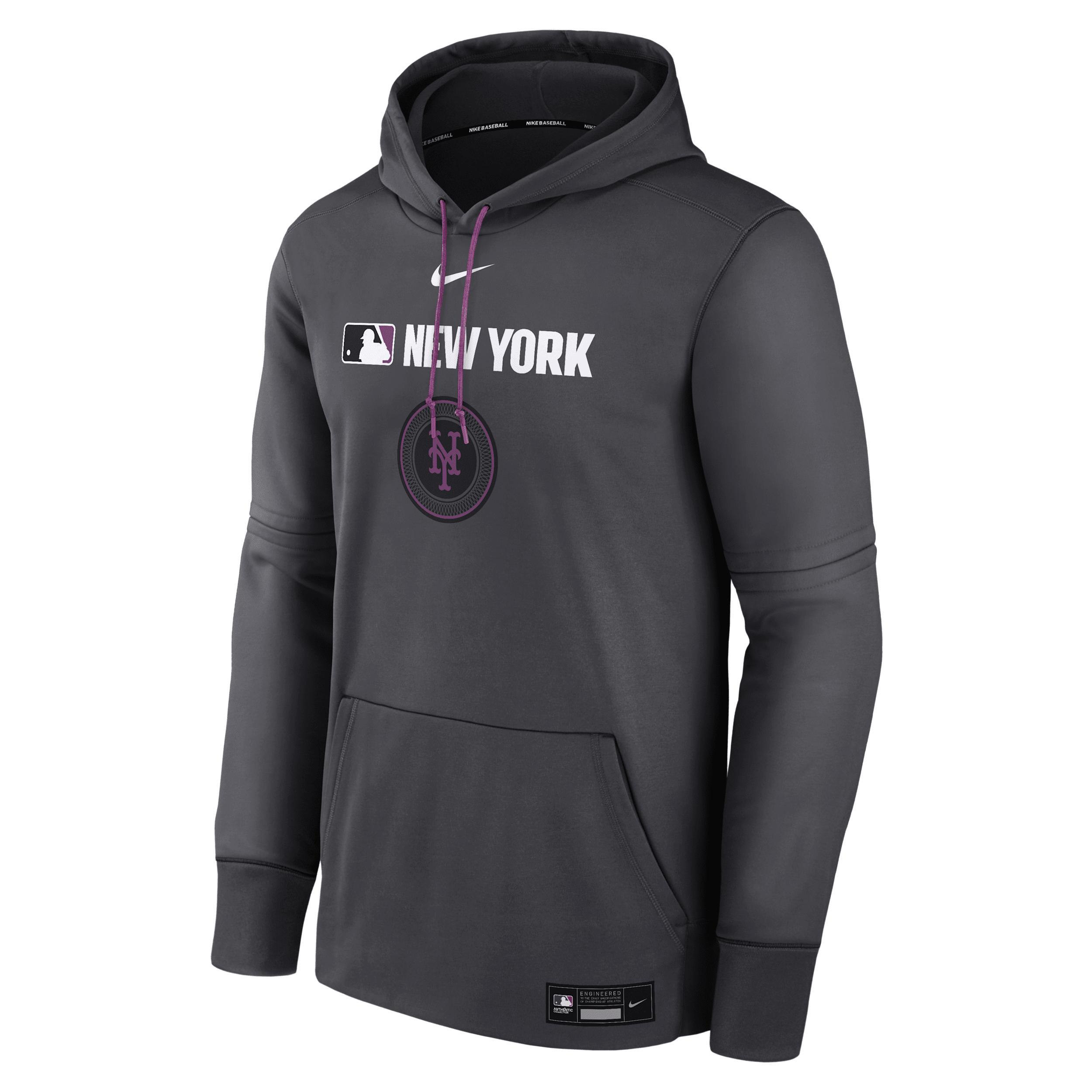 Men's New York Mets Authentic Collection City Connect Nike Therma MLB Pullover Hoodie Product Image