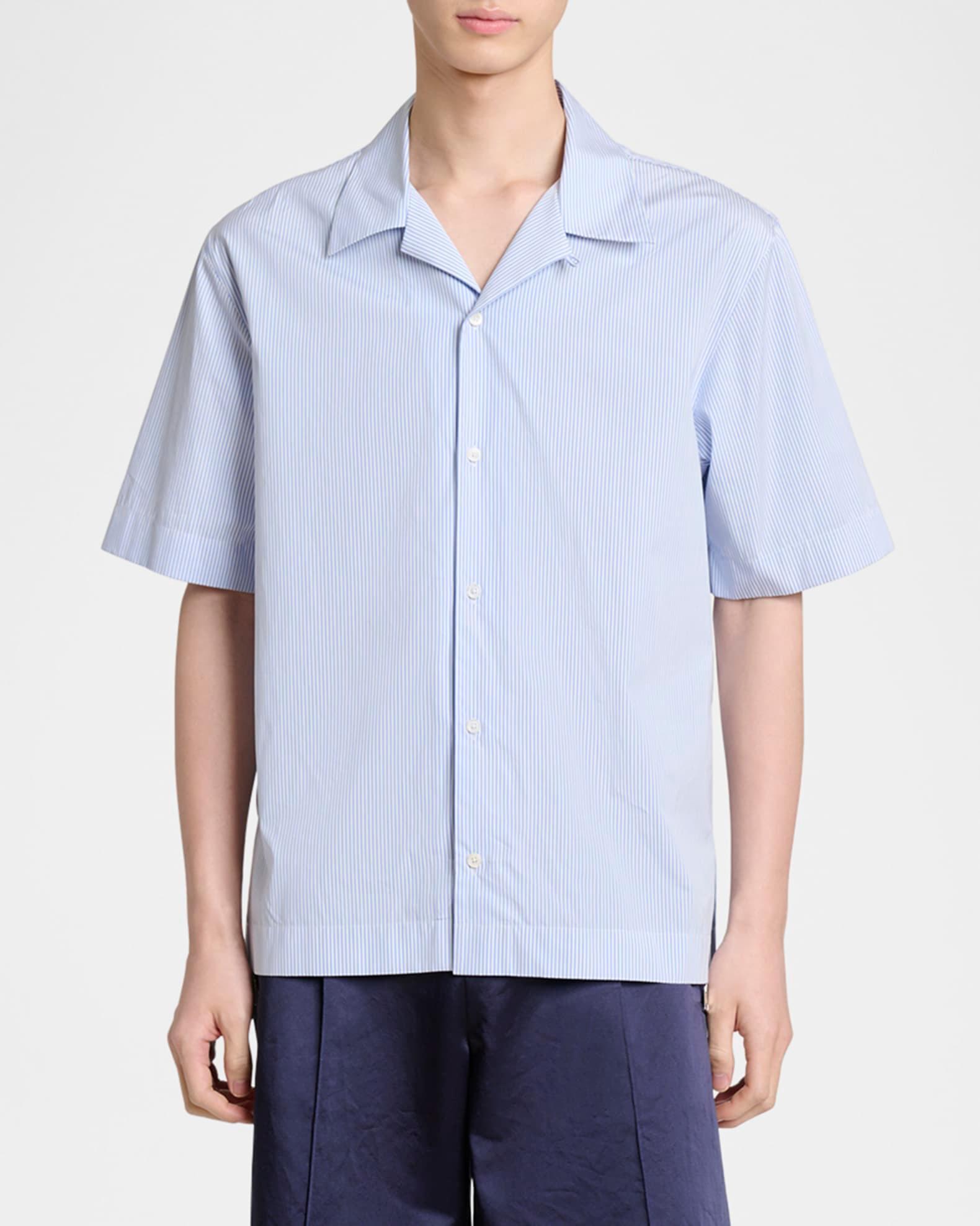 Men's Pinstripe Bowling Shirt Product Image