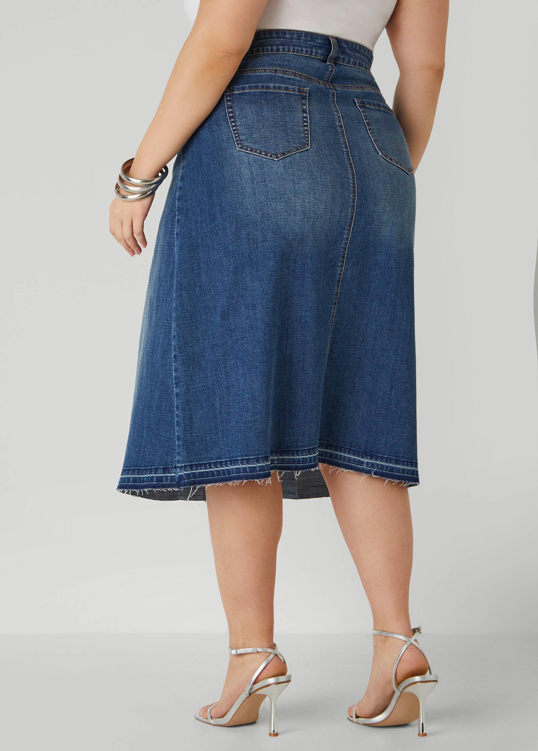 Frayed Pleated Denim Midi Skirt Product Image