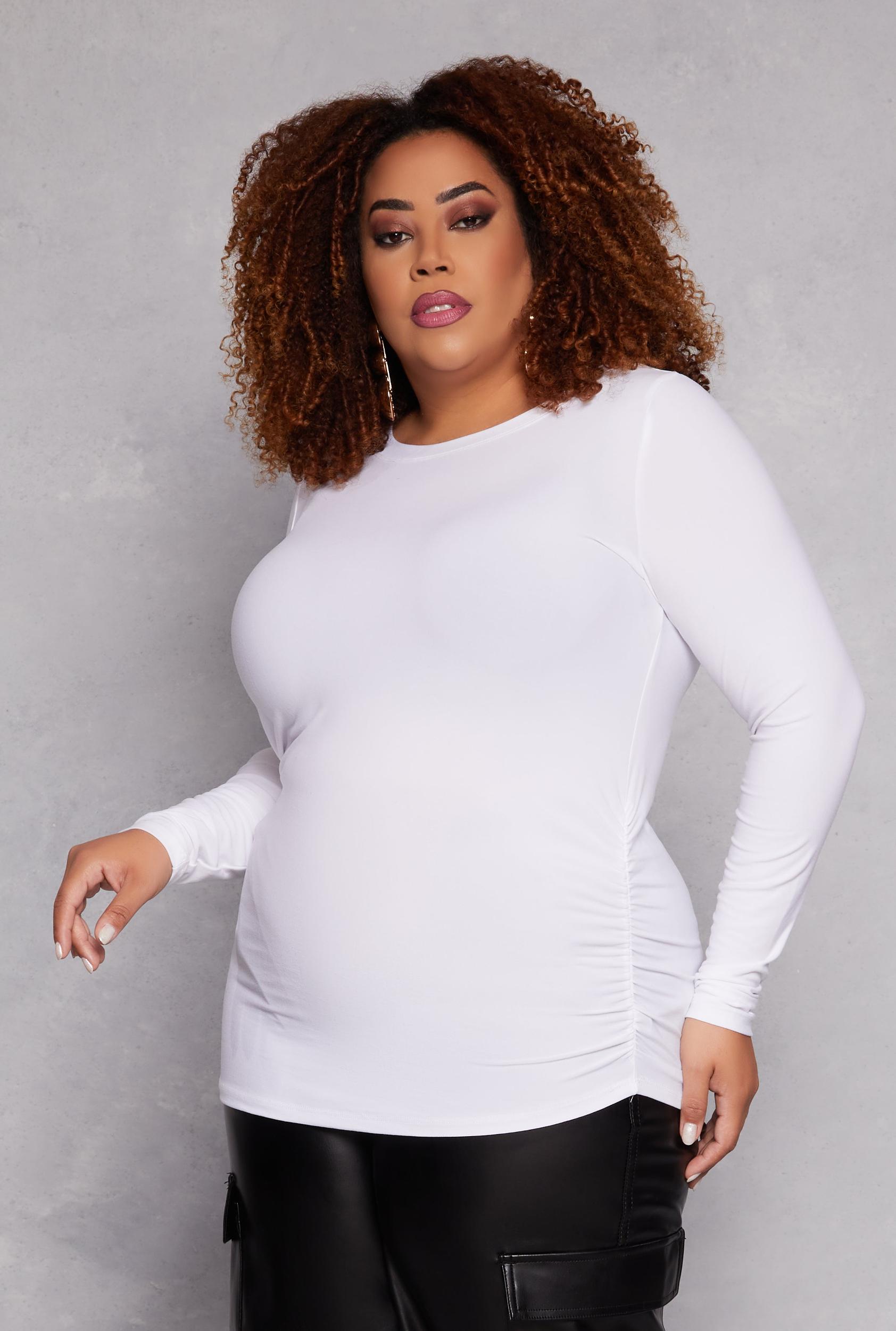 Womens Plus Size Ruched Side Long Sleeve Top Product Image
